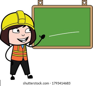 Cartoon Lady Engineer with Classroom Board Character Design Illustration