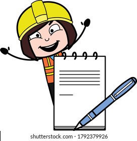 Cartoon Lady Engineer with diary and pen