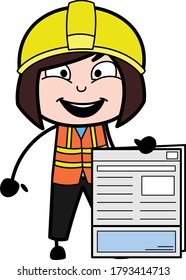 Cartoon Lady Engineer holding a newspaper Character Design Illustration
