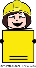Ingeniera de la Señora de la Caricatura sostiene una pancarta de papel Caracteres Diseño Ilustración