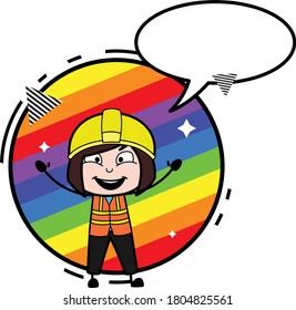 Ingeniero de la dama de dibujos animados con fondo de arco iris