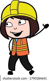Cartoon Lady Engineer saying Hello