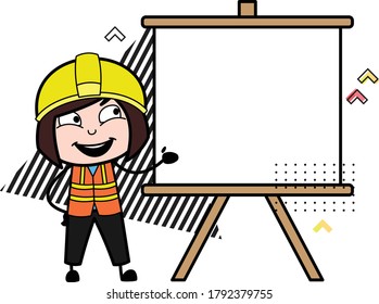 Cartoon Lady Engineer with slide board