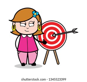 Cartoon Lady Presenting Dart Board Vector