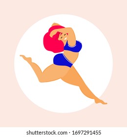 Cartoon lady in swimsuit card template. Summer girl  fashion look for design party card, sale advertising, spa resort poster, t shirt or bag print etc.