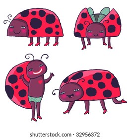 cartoon ladybirds vector set