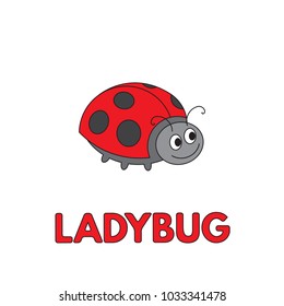 Cartoon ladybug flashcard. Vector illustration for children education