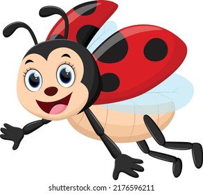 Cartoon ladybug flying isolated on white background