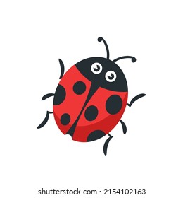 Cartoon Ladybug, Funny Insect Character With Cute Face and Big Eyes. Pest Control Service Mascot, Design Element. Wild Creature, Bug Isolated on White Background. Cartoon Vector Illustration, Icon