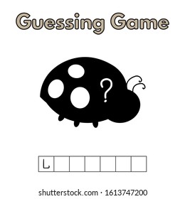 Cartoon ladybug guessing game. Vector illustration for children education