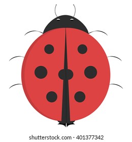 Cartoon ladybug, illustrated ladybug isolated on white background before takeoff