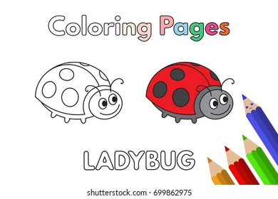 Cartoon ladybug illustration. Vector coloring book pages for children