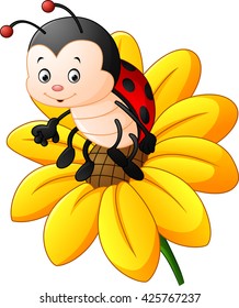 Cartoon ladybug on the sun flower