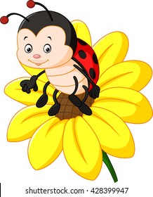 Cartoon ladybug on the sun flower 