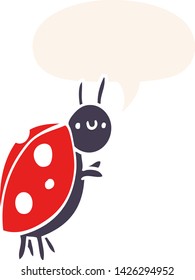 cartoon ladybug with speech bubble in retro style