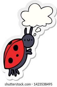 caricatura ladybug con la burbuja del pensamiento como pegatina impresa