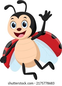 Cartoon ladybug waving hand isolated on white background