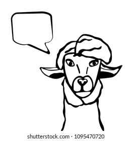 Cartoon lama vector illustration. Hand drawn alpaca thinking. Empty speech bubble.