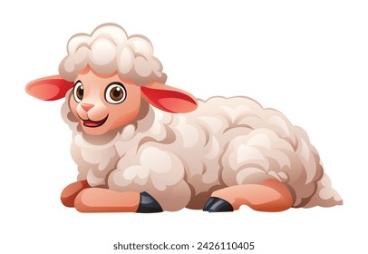 Cartoon lamb lying down. Vector illustration isolated on white background