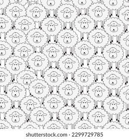 Cartoon lamb - seamless trendy pattern with animal in various poses.