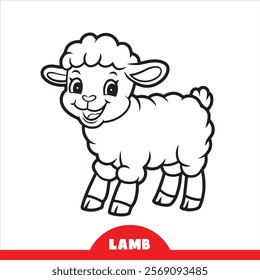 cartoon Lamb smiles. Coloring pages. Template page for coloring book of funny Sheep or ewe for kids.