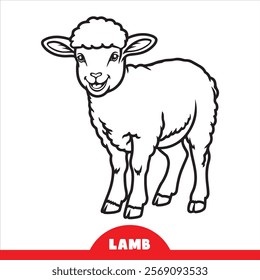 cartoon Lamb smiles. Coloring pages. Template page for coloring book of funny Sheep or ewe for kids.