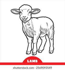 cartoon Lamb smiles. Coloring pages. Template page for coloring book of funny Sheep or ewe for kids.