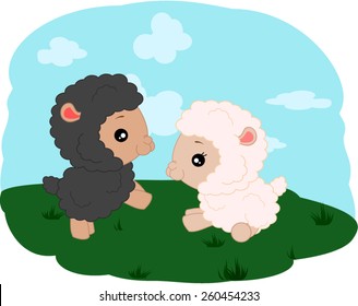 Cartoon lambs are jumping. 