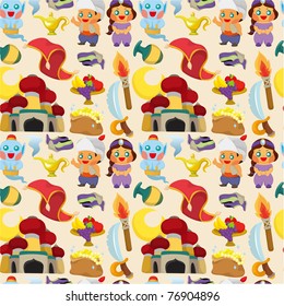 cartoon Lamp of Aladdin seamless pattern