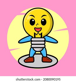 Cartoon lamp character with happy expression in cute style design for t-shirt, sticker, logo element, poster