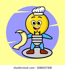 Cartoon lamp chef mascot character with menu in hand cute style design for t-shirt, sticker, logo elements