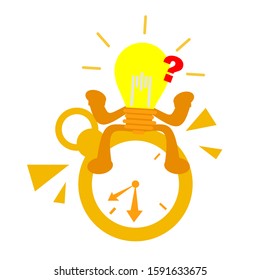 cartoon lamp idea ask about clock time management doodle vector illustration flat design style