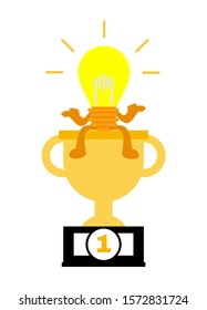 cartoon lamp idea on trophy winner competition doodle vector illustration flat design style