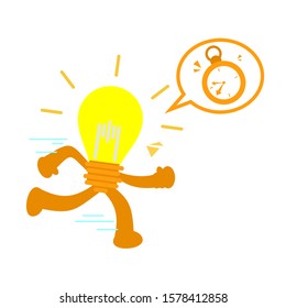 cartoon lamp idea run for deadline time management doodle vector illustration flat design style