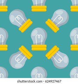 Cartoon lamp light bulb design flat vector illustration electric seamless pattern solution concept.