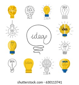 Cartoon lamp light bulb design flat vector illustration electric idea bright graphic solution concept.