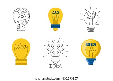 Cartoon lamp light bulb design flat vector illustration electric idea bright graphic solution concept.