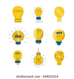 Cartoon lamp light bulb design flat vector illustration electric idea bright graphic solution concept.