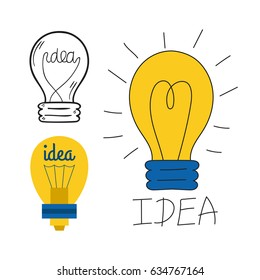 Cartoon lamp light bulb design flat vector illustration electric idea bright graphic solution concept.