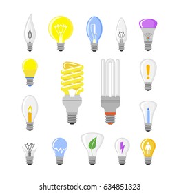 Cartoon lamp light bulb design flat vector illustration electric idea bright graphic solution concept.