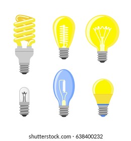 Cartoon lamp light bulb design flat vector illustration electric idea bright graphic solution concept.