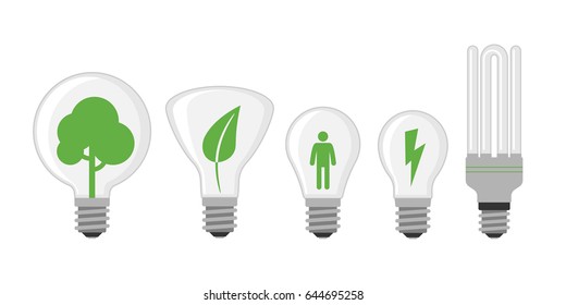 Cartoon lamp light bulb design flat vector illustration. Electric green tree solution concept.