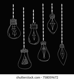 cartoon lamp set vector on chains on a dark background for decoration