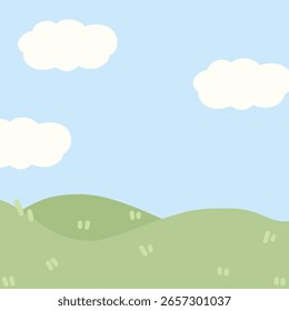 eine Cartoon-Landschaft mit Wolken und Gras