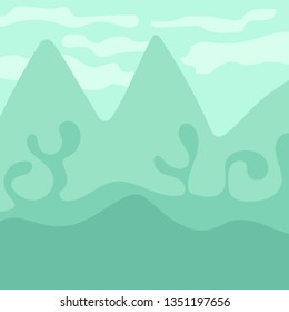 Cartoon landscape for game design, soft nature background - green mountains