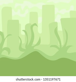 Cartoon landscape for game design, soft nature background - green city
