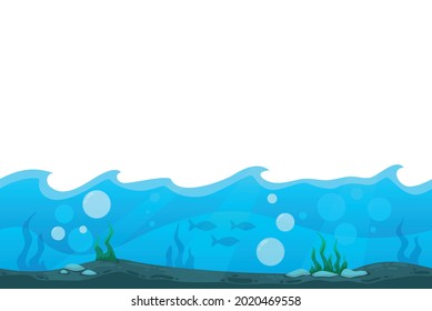 Cartoon landscape for game user interface with blue sea or ocean bottom vector illustration