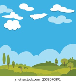 Cartoon Landscape with Hills and Trees in Flat Style for Kids book cover and poster design