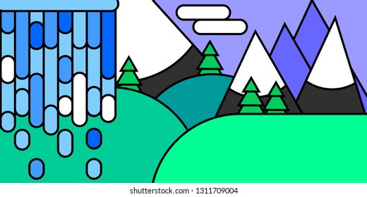 Cartoon landscape, horizontal poster design template, landing page, project banner, vector illustration