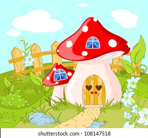 Cartoon landscape with a House of Gnome